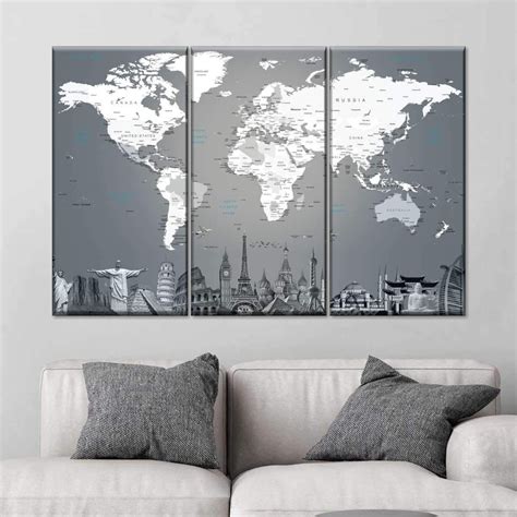 Push Pin World Map Masterpiece Multi Panel Canvas Wall Art Is The Ideal