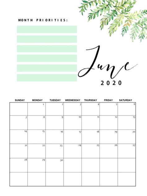 Best June 2020 Floral Calendar Calendar June Monthly Calendar