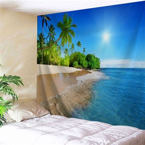 17 Off 2021 Beach Scenery Bedroom Decor Wall Tapestry In Lake Blue