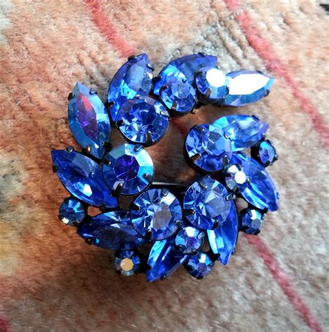 Vintage Sapphire Blue Rhinestone Brooch Signed Regency Jewels