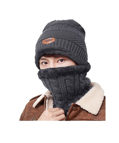 Mens Winter Beanie Hat Mens Warm Hats Scarf Set Skull Thick Knit Cap