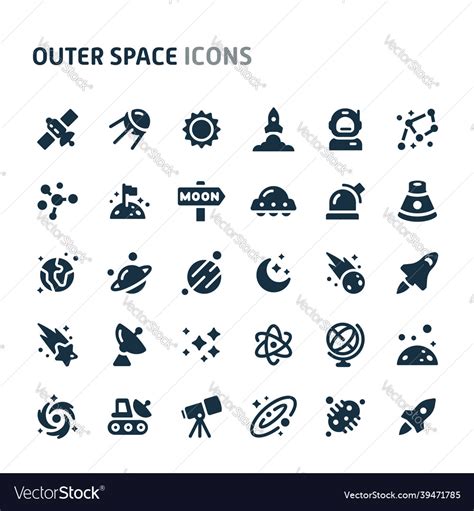 Outer Space Icon Set Fillio Black Series Vector Image