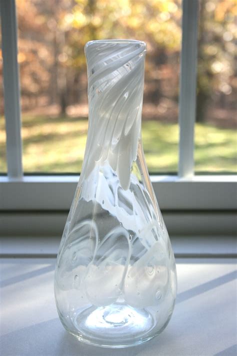 Hand Blown Glass Vase Clear And White Opaque White Swirl Etsy