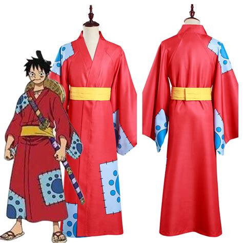 One Piece Wano Country Monkey D Luffy Kimono Outfits Halloween Carnival Suit Cosplay Costume