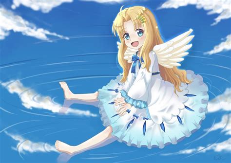 An Anime Girl Floating In The Water With Wings
