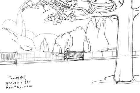 How to draw a park step by step