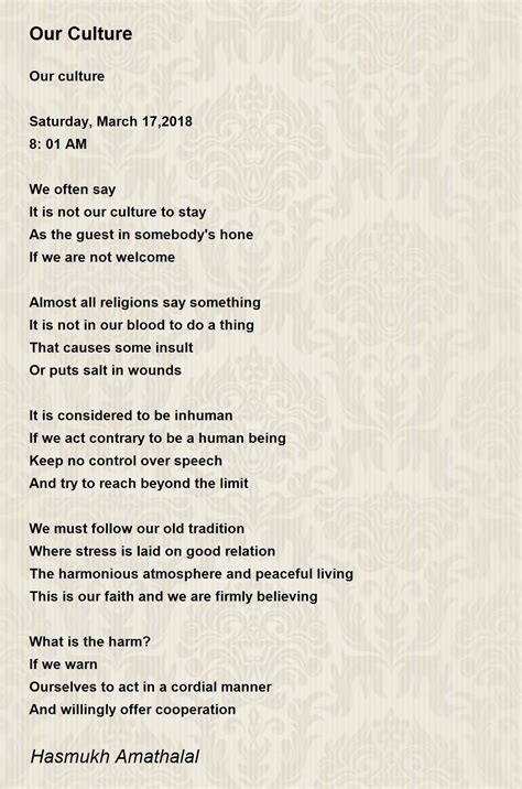 Our Culture Poem By Mehta Hasmukh Amathalal Poem Hunter