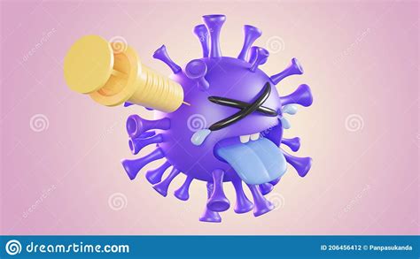 Crying Cute Purple Colona Virus Character Being Injected With Syringe