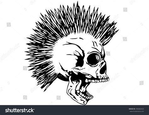 Vector Illustration Punk Skull With Mohawk For T Shirt Or