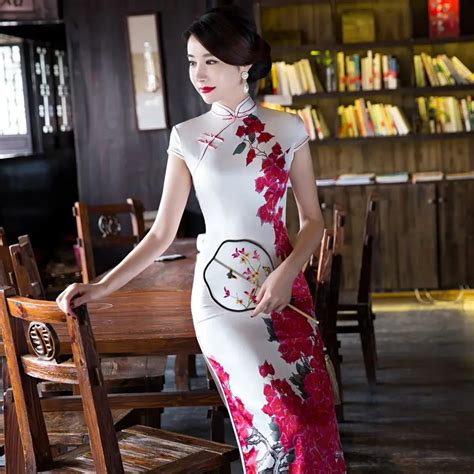 silk cheongsam qipao dresses long slim elegant plus size national trend performance wear formal
