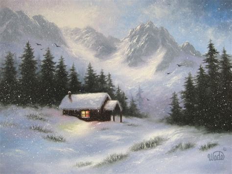 Snowy Hideaway Original Oil Painting Art Snow Cabin