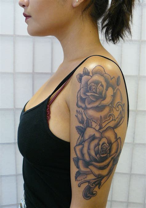 This type of tattoo has been used as part of a rose bouquet to signify love and affection between two people. Rose tattoo | Rose tattoo sleeve, Quarter sleeve tattoos ...