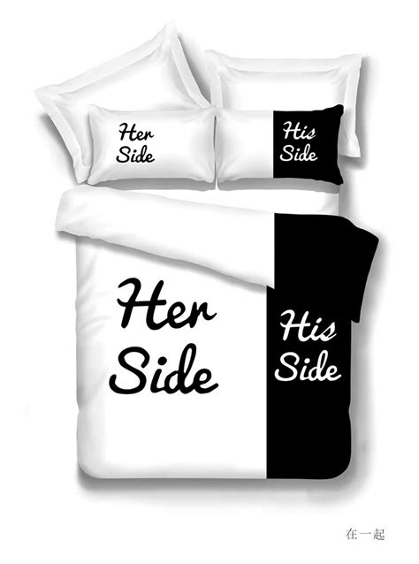 Her Side His Side Bedding Sets Queenking Size Quilt Cover Double Bed Blackandwhite 4pcs Bed Linen