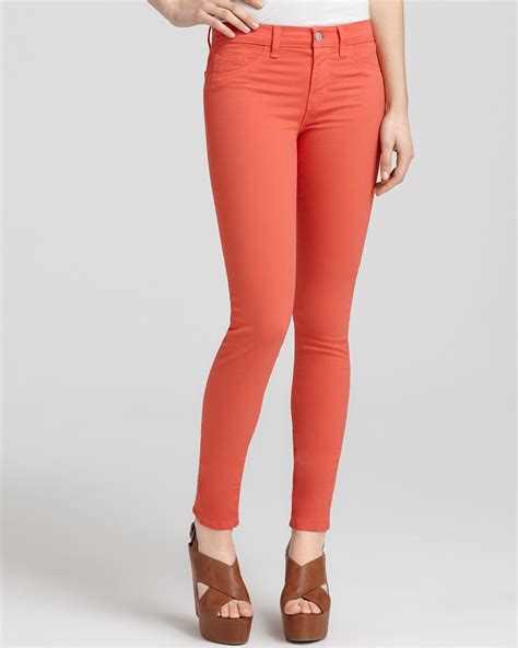 J Brand 811 Mid Rise Luxe Twill Skinny Jeans In Tangerine Women