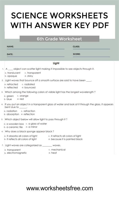 English worksheets and online activities. 6th grade science worksheets with answer key pdf : Grade 6 ...