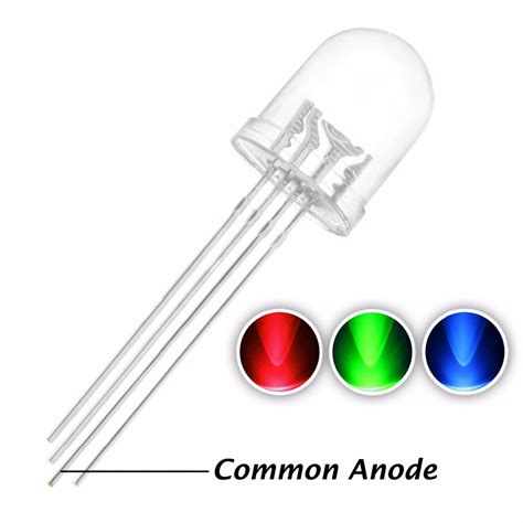 50pcs 10mm 4pin Common Anode 20ma Rgb Led Diode Light Transparent Round