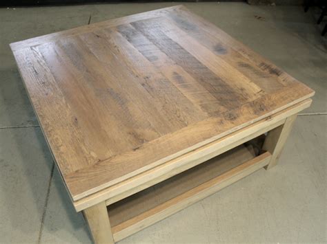 Slender bases support rounded, table tops with double rows of contrasting nail heads. Large Square Reclaimed Wood Coffee Table - Lake and ...
