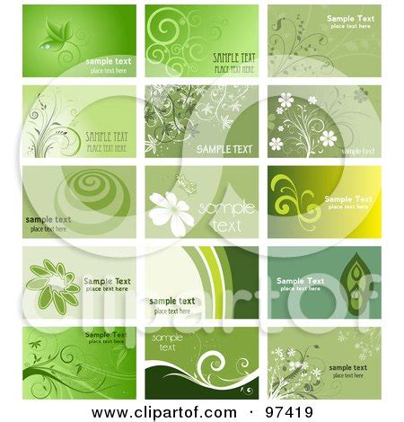 Royalty-Free (RF) Clipart Illustration of a Digital Collage Of Green Floral Business Card ...