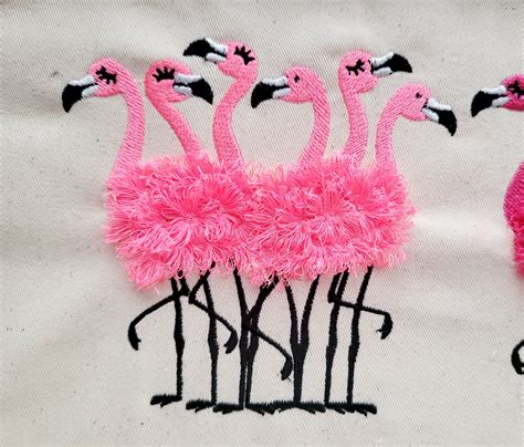 6 fringed fluffy chenille flamingos flock of 6 flamingos machine embroidery designs flamingo