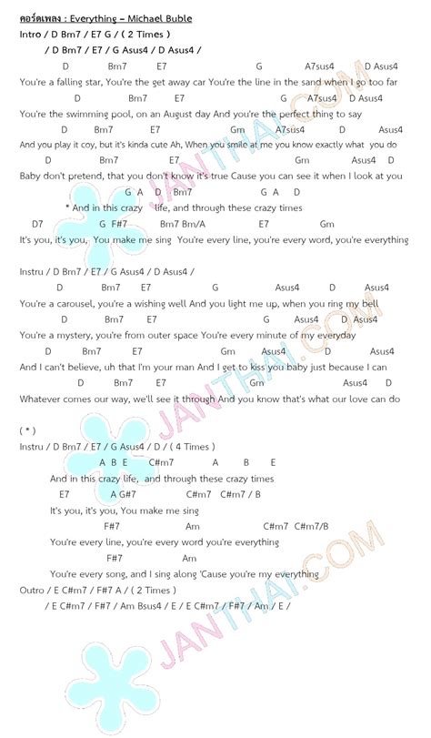 Play along with guitar, ukulele, or piano with interactive chords and diagrams. คอร์ดเพลง Everything - Michael Buble | JANTHAI Music ...