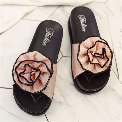 new handmade flower slippers women slippers beach shoes wedge platform slipper cheap shoes woman