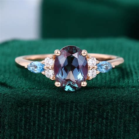 14k Rose Gold Alexandrite And Topaz Engagement Ring Anniversary T
