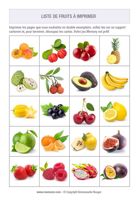 Liste De 50 Fruits Avec Noms Et Images à Imprimer Memozor
