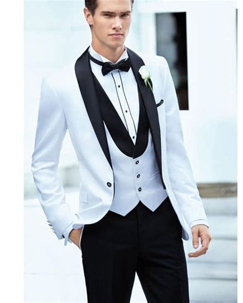 White And Black Shawl Groom Suit For Wedding Men Formal