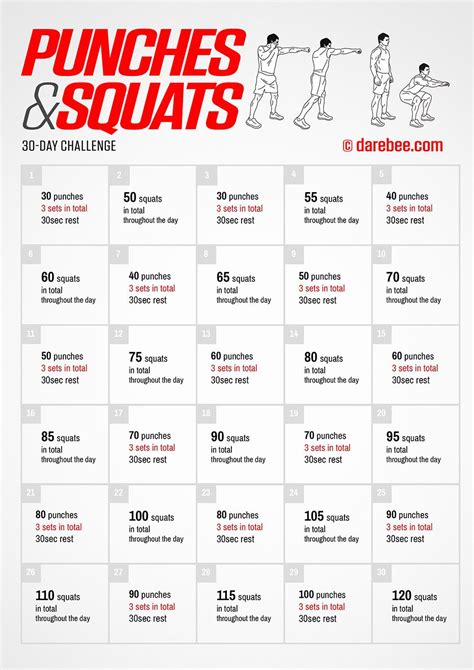 Punches And Squats 30 Day Challenge By Darebee Workout Challenge
