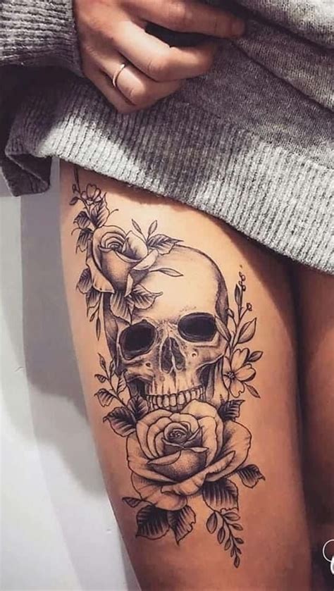 Pin By Nikkole Cope On Tattos Skull Thigh Tattoos Hip Tattoo Designs