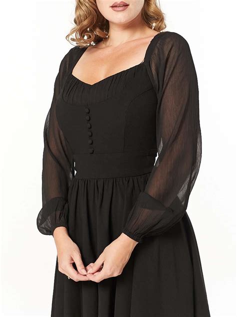 1950s Vintage Style Black Chiffon Sheer Long Sleeved Evening Dress Ebay