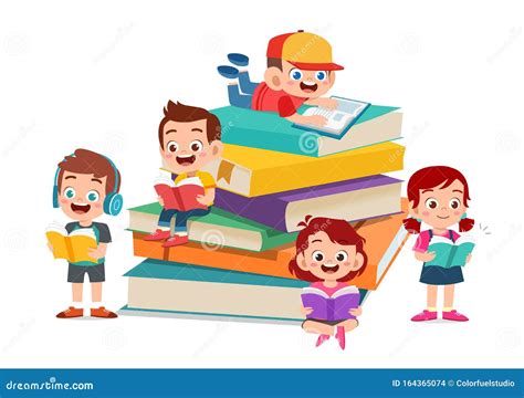 Happy Kids Read Book And Study Together Stock Illustration