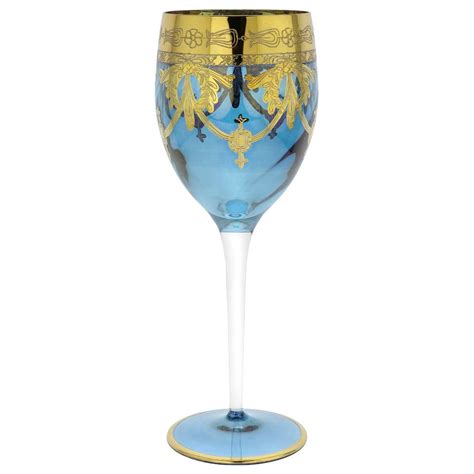 Murano Glass Goblets Set Of Two Murano Glass Wine Glasses 24k Gold Leaf Blue