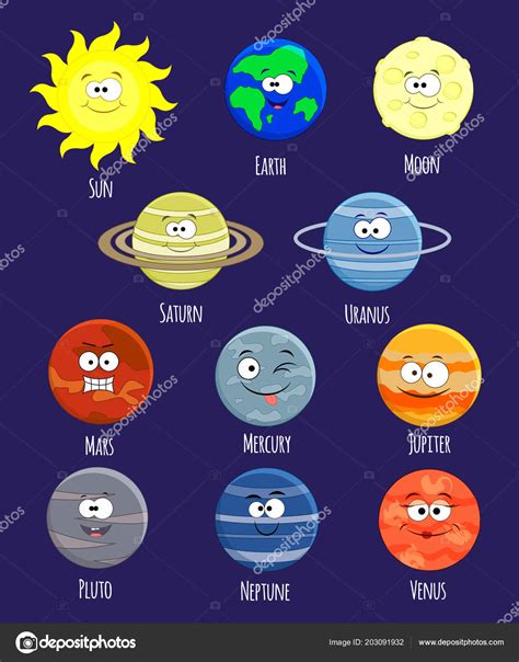 Vector Set Of Cartoon Solar System Planets Solar System Illus Stock