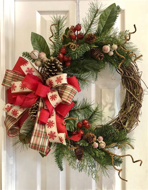 Winter Grapevine Wreath Pine Cones And Berries Christmas Etsy