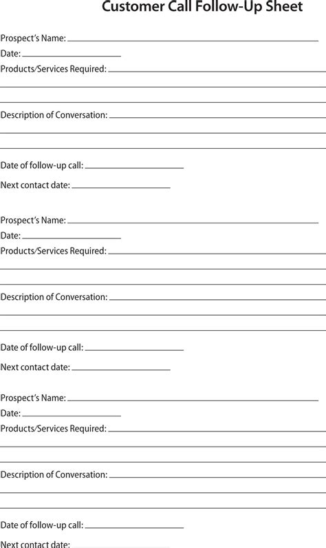 Prospect Sheet Customer Call Follow Up Call Sheet Catering intended for