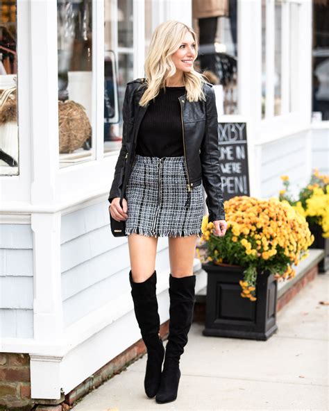 Tweed Skirt And Over The Knee Boots The Glamorous Gal