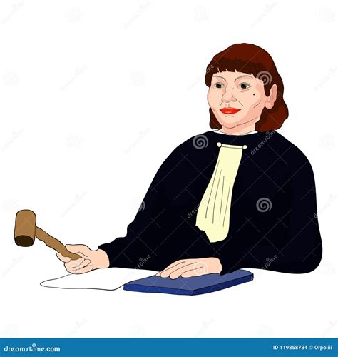 Judge Profession Middle Aged Woman With Brown Hair Vector Illus Stock