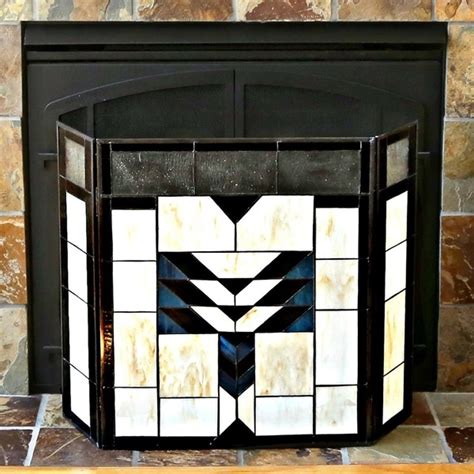 Shop 26 Inch Mission Style Stained Glass Fireplace Screen 31 5 L X 6 75 W X 26 H Overstock