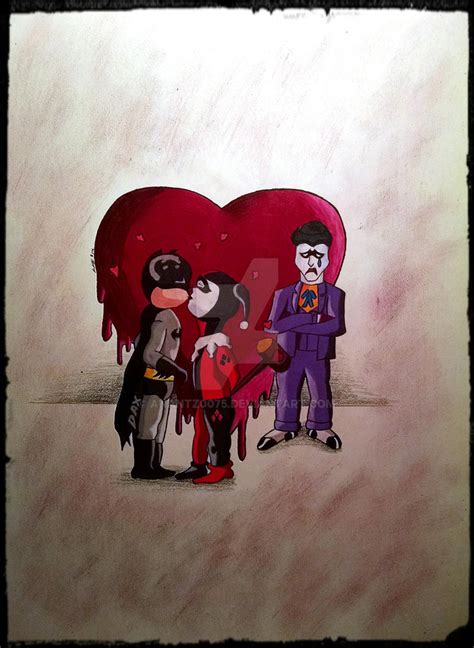 Batman Kissing Harley Quinn With Sad Joker By Anantz0075 On Deviantart
