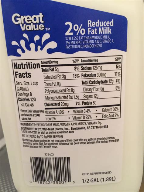 Milk Nutrition Facts Label