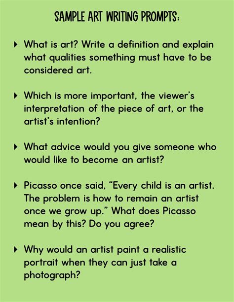Art Themed Writing Prompts Journaling Prompts Made By Teachers