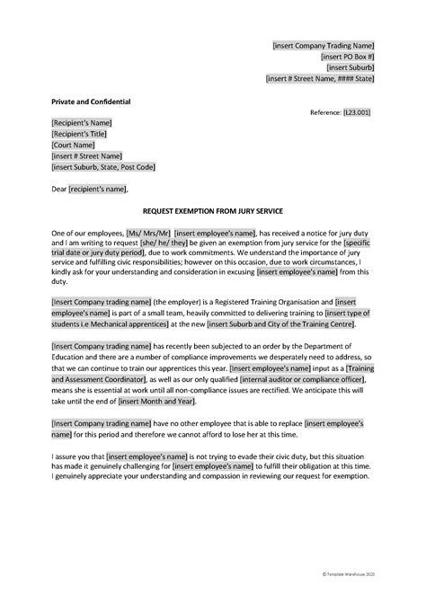 H_LE03 Request Exemption From Jury Service – Company – Template Warehouse