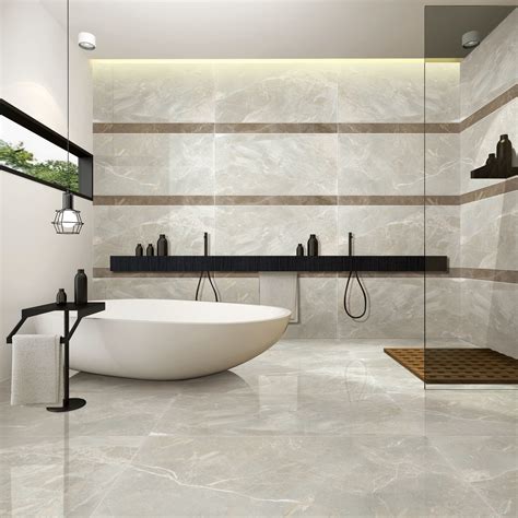 Light Grey Stone Look Bathroom Tiles Porcelain Tile Flooring Anti Slip