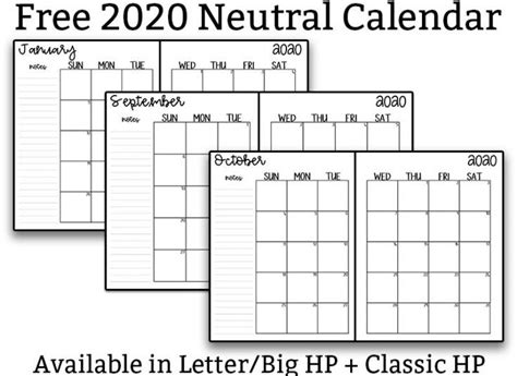 2020 Free Printable Calendar Neutral 2020 Calendar Free Printable