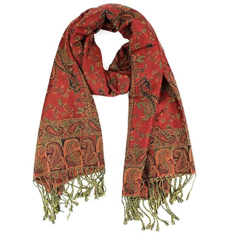Pashmina Scarf For Women Indian Paisley Shawl Brick Red Head Etsy