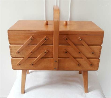 Vintage 1950 S Approx Extra Large Wooden Cantilever Sewing Box On