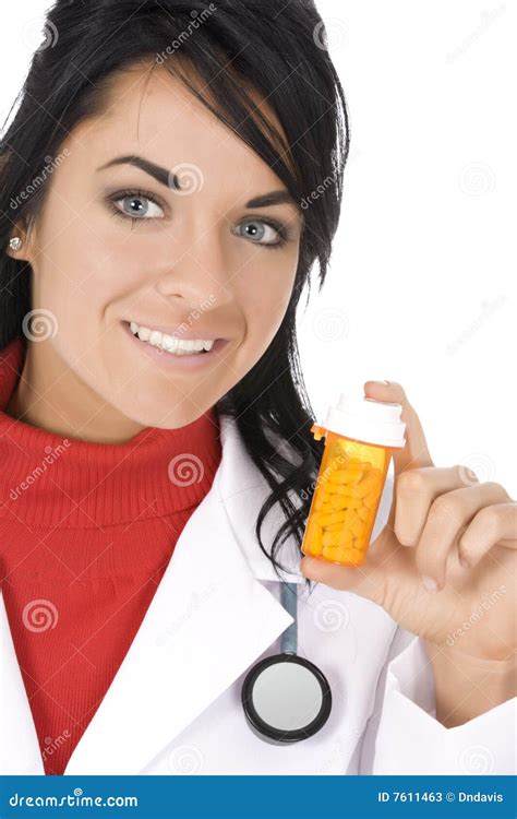 Caucasian Doctor Or Nurse Holding A Bottle Of Pills Stock Image Image