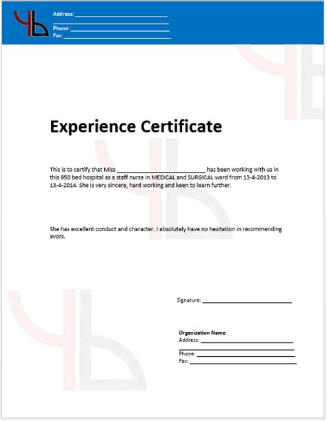 work experience certificate templates   templates