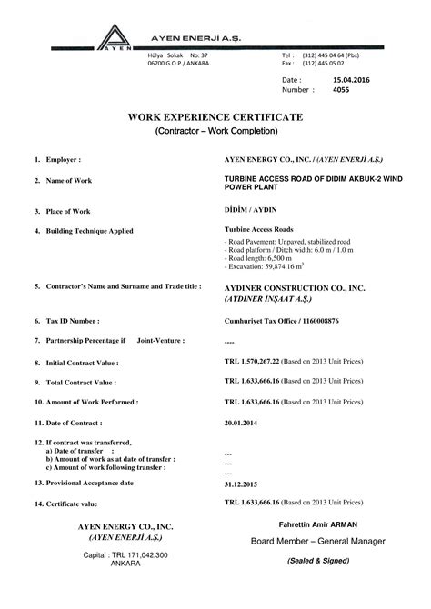 Work Experience Certificate Letter Format Documented